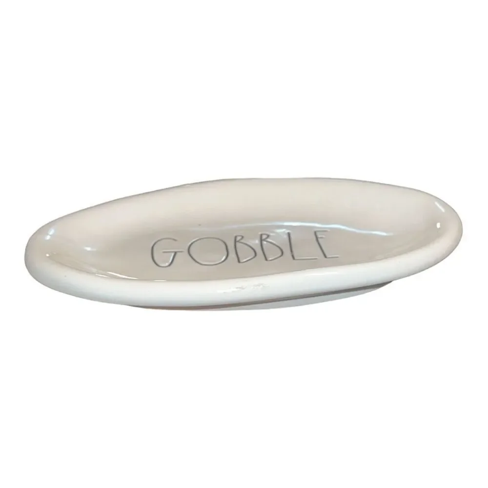 Rae  Dunn Farmhouse Oval Gobble Ceramic Platter, 8 x 6 inches